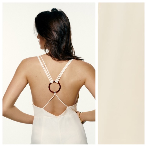 NWT. Zara Cream Crossover Satin Effect Jumpsuit. Size L. - Picture 6 of 13